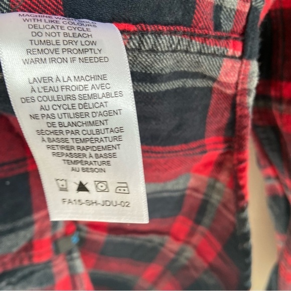 Just Keep Livin' Plaid Flannel Button Down Long Sleeve Shirt Cotton Red Medium - Picture 3 of 7